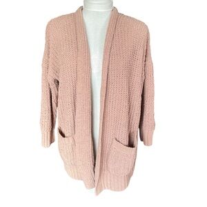 SERRA Sweater Open Cardigan Knit Chenille Tan Size Small